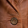 Sleek Amber Cognac Single Button Leather Blazer - Women's Premium Lambskin Structured Notch Lapel Tailored Flap Pocket Smart Fitted Garment