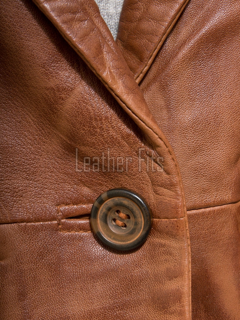 Sleek Amber Cognac Single Button Leather Blazer - Women's Premium Lambskin Structured Notch Lapel Tailored Flap Pocket Smart Fitted Garment