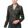 Women's Luxury Black Lambskin Biker Jacket - Fitted Asymmetrical Real Leather Motorcycle Coat with Quilted Shoulders