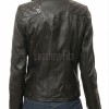 Women's Luxury Black Lambskin Biker Jacket - Fitted Asymmetrical Real Leather Motorcycle Coat with Quilted Shoulders