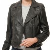 Women's Luxury Black Lambskin Biker Jacket - Fitted Asymmetrical Real Leather Motorcycle Coat with Quilted Shoulders