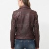 Women's Vintage Burgundy Leather Biker Jacket - Hand-Waxed Distressed Wine Sheepskin Asymmetrical Cafe Racer Coat
