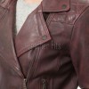 Women's Vintage Burgundy Leather Biker Jacket - Hand-Waxed Distressed Wine Sheepskin Asymmetrical Cafe Racer Coat