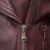 Women's Vintage Burgundy Leather Biker Jacket - Hand-Waxed Distressed Wine Sheepskin Asymmetrical Cafe Racer Coat