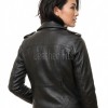 Women's Luxury Jet Black Leather Biker Jacket - Fitted Asymmetrical Genuine Cowhide Moto Outerwear with Waist Belt & Epaulets