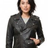 Women's Luxury Jet Black Leather Biker Jacket - Fitted Asymmetrical Genuine Cowhide Moto Outerwear with Waist Belt & Epaulets