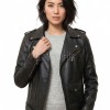 Women's Luxury Jet Black Leather Biker Jacket - Fitted Asymmetrical Genuine Cowhide Moto Outerwear with Waist Belt & Epaulets