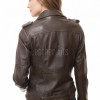 Women's Luxury Chocolate Brown Leather Biker Jacket - Fitted Asymmetrical Real Soft Cowhide Motorcycle Coat with Waist Belt & Epaulets