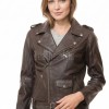 Women's Luxury Chocolate Brown Leather Biker Jacket - Fitted Asymmetrical Real Soft Cowhide Motorcycle Coat with Waist Belt & Epaulets