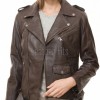 Women's Luxury Chocolate Brown Leather Biker Jacket - Fitted Asymmetrical Real Soft Cowhide Motorcycle Coat with Waist Belt & Epaulets
