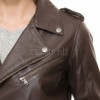 Women's Luxury Chocolate Brown Leather Biker Jacket - Fitted Asymmetrical Real Soft Cowhide Motorcycle Coat with Waist Belt & Epaulets