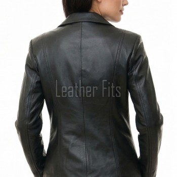 Women's Luxury Onyx Black Leather Blazer - Fitted Single-Breasted Genuine Sheepskin Tailored Coat Jacket