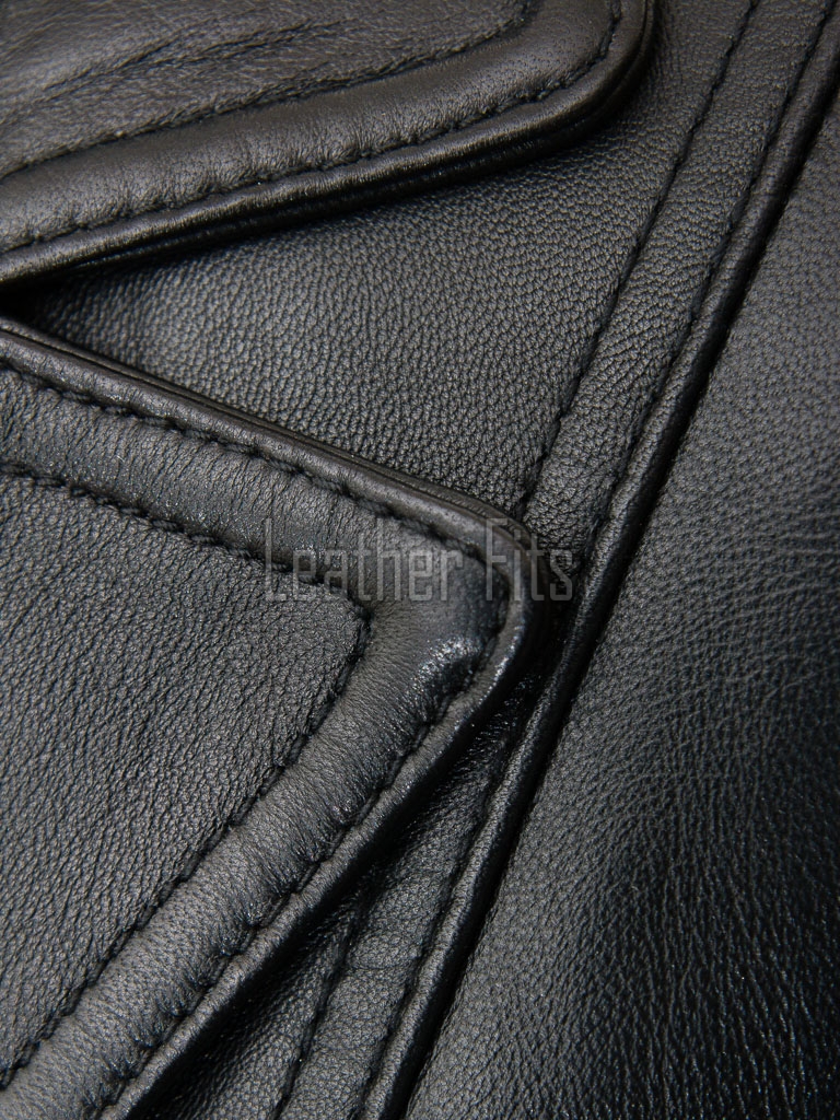 Women's Luxury Onyx Black Leather Blazer - Fitted Single-Breasted Genuine Sheepskin Tailored Coat Jacket