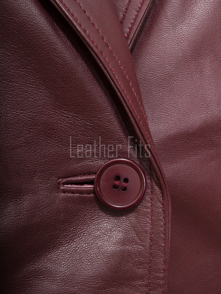 Women's Luxury Maroon Leather  Jacket - Tailored Single-Breasted Genuine Burgundy Lambskin Outerwear Coat