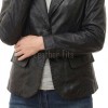 Women's Luxury Black Leather Blazer Jacket - Fitted Single Button Genuine Cowhide Sport Coat Hand-Stitched Edges Silhouette