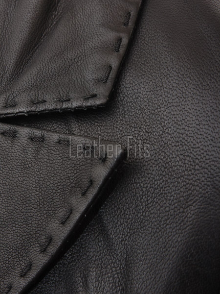 Women's Luxury Black Leather Blazer Jacket - Fitted Single Button Genuine Cowhide Sport Coat Hand-Stitched Edges Silhouette