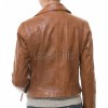 Women's Luxury Cognac Brown Leather Biker Jacket - Fitted Asymmetric Moto Genuine Sheepskin Café Racer Slim Highway Coat