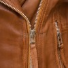 Women's Luxury Cognac Brown Leather Biker Jacket - Fitted Asymmetric Moto Genuine Sheepskin Café Racer Slim Highway Coat