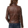 Women's Luxury Brown Leather Biker Jacket - Slim Fit Asymmetric Moto Genuine Lambskin Café Racer Highway Rider Coat