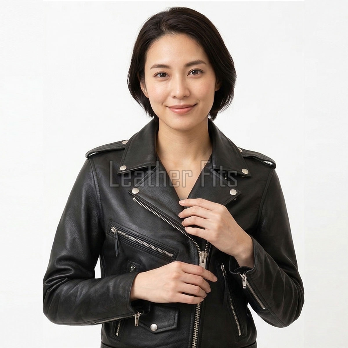 Women's Elite Black Leather Biker Jacket - Slim Fit Asymmetric Motorcycle Genuine Sheepskin Luxury Brando Branded Moto Coat