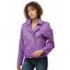 Women's Luxury Violet Purple Leather Biker Jacket - Slim Fit Asymmetric Genuine Lambskin Motorcycle Statement Moto Outerwear Coat