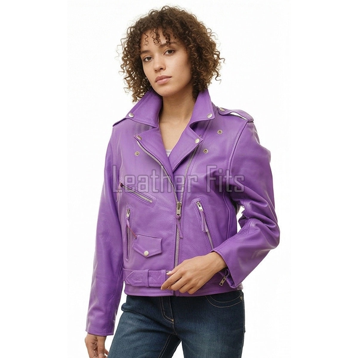 Women's Luxury Violet Purple Leather Biker Jacket - Slim Fit Asymmetric Genuine Lambskin Motorcycle Statement Moto Outerwear Coat