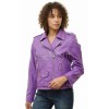Women's Luxury Violet Purple Leather Biker Jacket - Slim Fit Asymmetric Genuine Lambskin Motorcycle Statement Moto Outerwear Coat