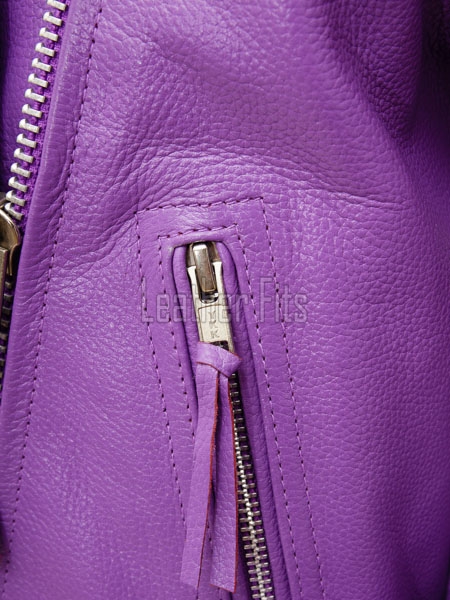 Women's Luxury Violet Purple Leather Biker Jacket - Slim Fit Asymmetric Genuine Lambskin Motorcycle Statement Moto Outerwear Coat