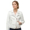 Women's Luxury White Leather Biker Jacket - Slim Fit Asymmetric Genuine Goatskin Motorcycle Statement Highway Rider Moto Coat