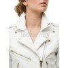 Women's Luxury White Leather Biker Jacket - Slim Fit Asymmetric Genuine Goatskin Motorcycle Statement Highway Rider Moto Coat