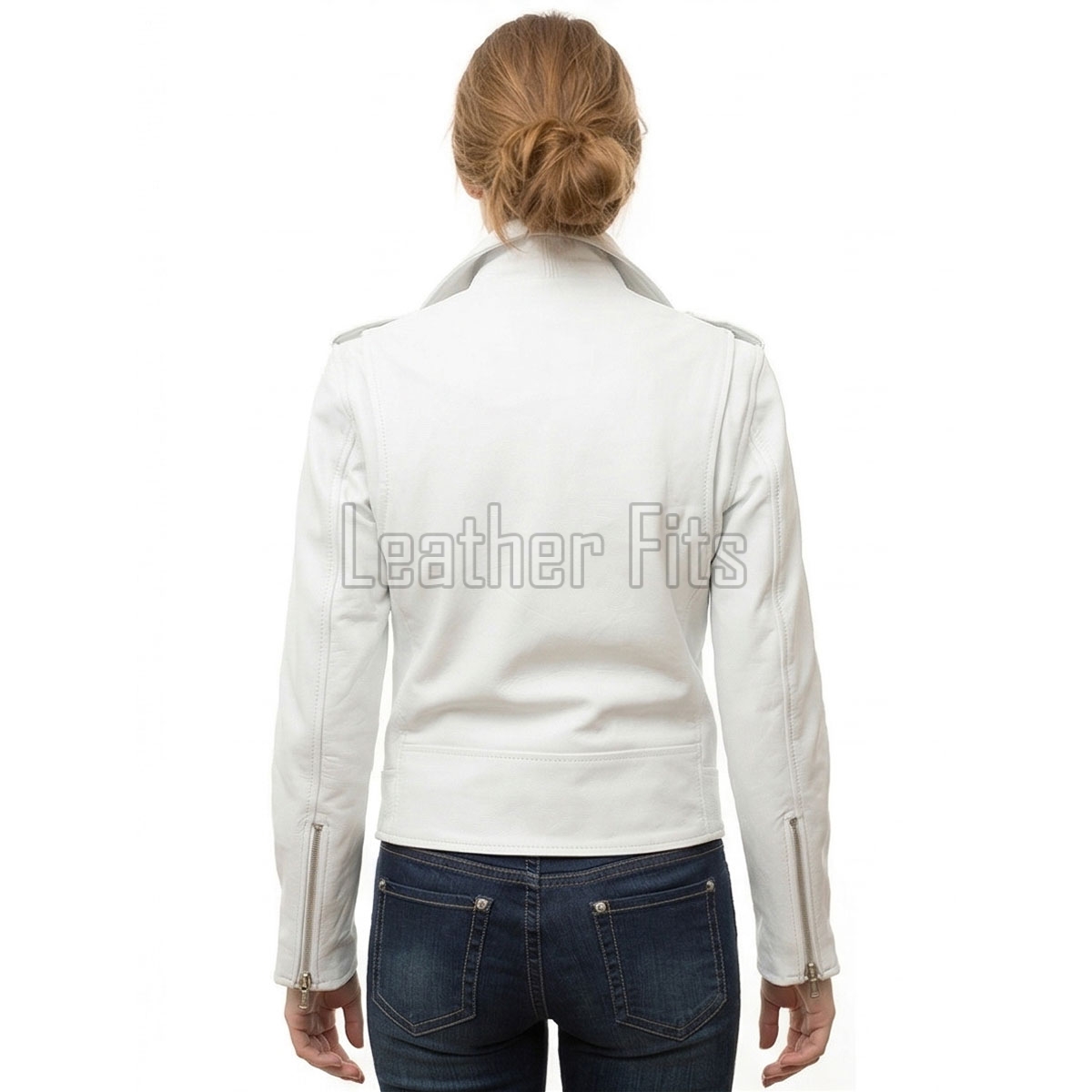 Women's Luxury White Leather Biker Jacket - Slim Fit Asymmetric Genuine Goatskin Motorcycle Statement Highway Rider Moto Coat