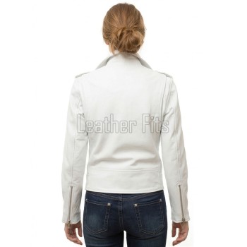 Women's Luxury White Leather Biker Jacket - Slim Fit Asymmetric Genuine Goatskin Motorcycle Statement Highway Rider Moto Coat