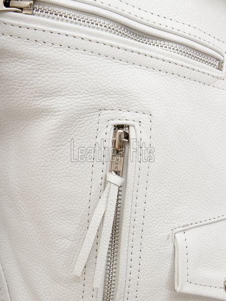 Women's Luxury White Leather Biker Jacket - Slim Fit Asymmetric Genuine Goatskin Motorcycle Statement Highway Rider Moto Coat