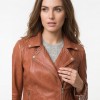 Women's Luxury Tan Cognac Leather Biker Jacket - Slim Fit Asymmetric Genuine Lambskin Motorcycle Statement Cafe Racer Moto Coat