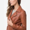 Women's Luxury Tan Cognac Leather Biker Jacket - Slim Fit Asymmetric Genuine Lambskin Motorcycle Statement Cafe Racer Moto Coat