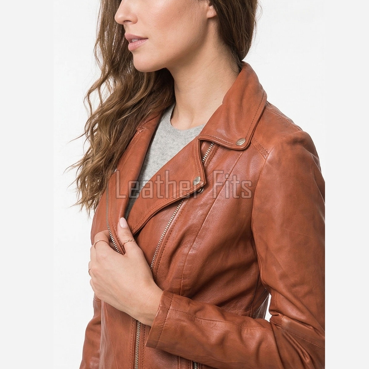 Women's Luxury Tan Cognac Leather Biker Jacket - Slim Fit Asymmetric Genuine Lambskin Motorcycle Statement Cafe Racer Moto Coat