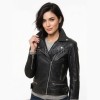 Women's Luxury Black Leather Biker Jacket - Slim Fit Asymmetric Genuine Lambskin Motorcycle Statement Classic Moto Cafe Racer Coat