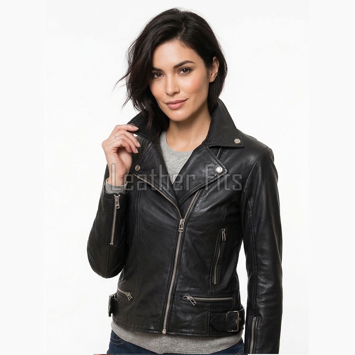 Women's Luxury Black Leather Biker Jacket - Slim Fit Asymmetric Genuine Lambskin Motorcycle Statement Classic Moto Cafe Racer Coat