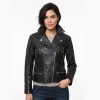 Women's Luxury Black Leather Biker Jacket - Slim Fit Asymmetric Genuine Lambskin Motorcycle Statement Classic Moto Cafe Racer Coat