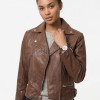 Women's Luxury Espresso Brown Leather Biker Jacket - Slim Fit Asymmetric Genuine Sheepskin Motorcycle Statement Cafe Racer Moto Coat