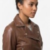 Women's Luxury Espresso Brown Leather Biker Jacket - Slim Fit Asymmetric Genuine Sheepskin Motorcycle Statement Cafe Racer Moto Coat