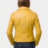 Women's Luxury Mustard Yellow Leather Biker Jacket - Slim Fit Asymmetric Genuine Lambskin Motorcycle Statement Classic Cafe Racer Coat