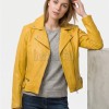 Women's Luxury Mustard Yellow Leather Biker Jacket - Slim Fit Asymmetric Genuine Lambskin Motorcycle Statement Classic Cafe Racer Coat