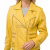 Women's Luxury Canary Yellow Leather Biker Jacket - Slim Fit Asymmetric Genuine Lambskin Motorcycle Statement Multi-Zip Moto Coat