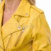 Women's Luxury Canary Yellow Leather Biker Jacket - Slim Fit Asymmetric Genuine Lambskin Motorcycle Statement Multi-Zip Moto Coat
