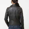 Women's Luxury Black Leather Biker Jacket - Slim Fit Asymmetric Genuine Lambskin Motorcycle Statement Classic Cafe Racer Coat