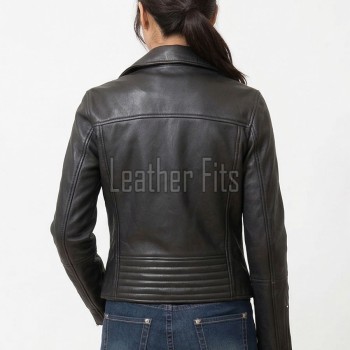 Women's Luxury Black Leather Biker Jacket - Slim Fit Asymmetric Genuine Lambskin Motorcycle Statement Classic Cafe Racer Coat
