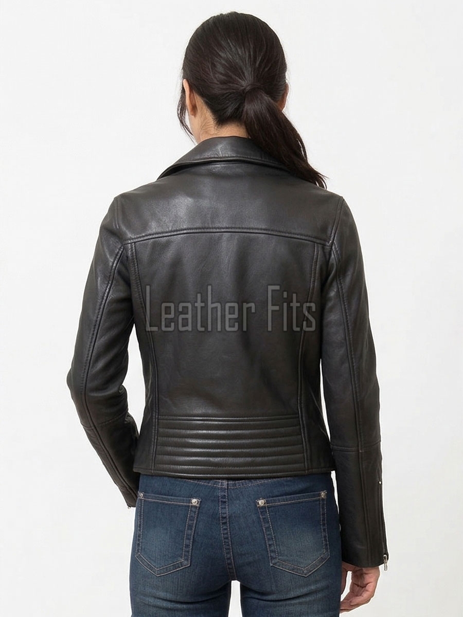 Women's Luxury Black Leather Biker Jacket - Slim Fit Asymmetric Genuine Lambskin Motorcycle Statement Classic Cafe Racer Coat