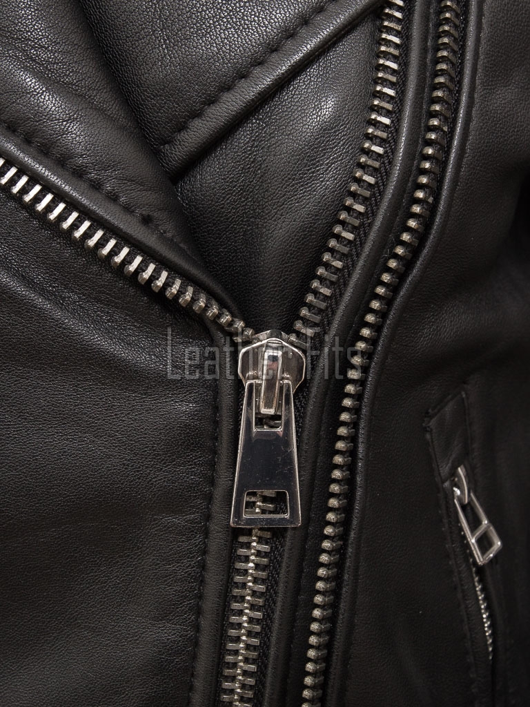 Women's Luxury Black Leather Biker Jacket - Slim Fit Asymmetric Genuine Lambskin Motorcycle Statement Classic Cafe Racer Coat