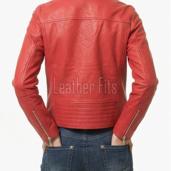 Women's Luxury Red Leather Biker Jacket - Slim Fit Asymmetric Genuine Lambskin Motorcycle Statement Classic Cafe Racer Coat